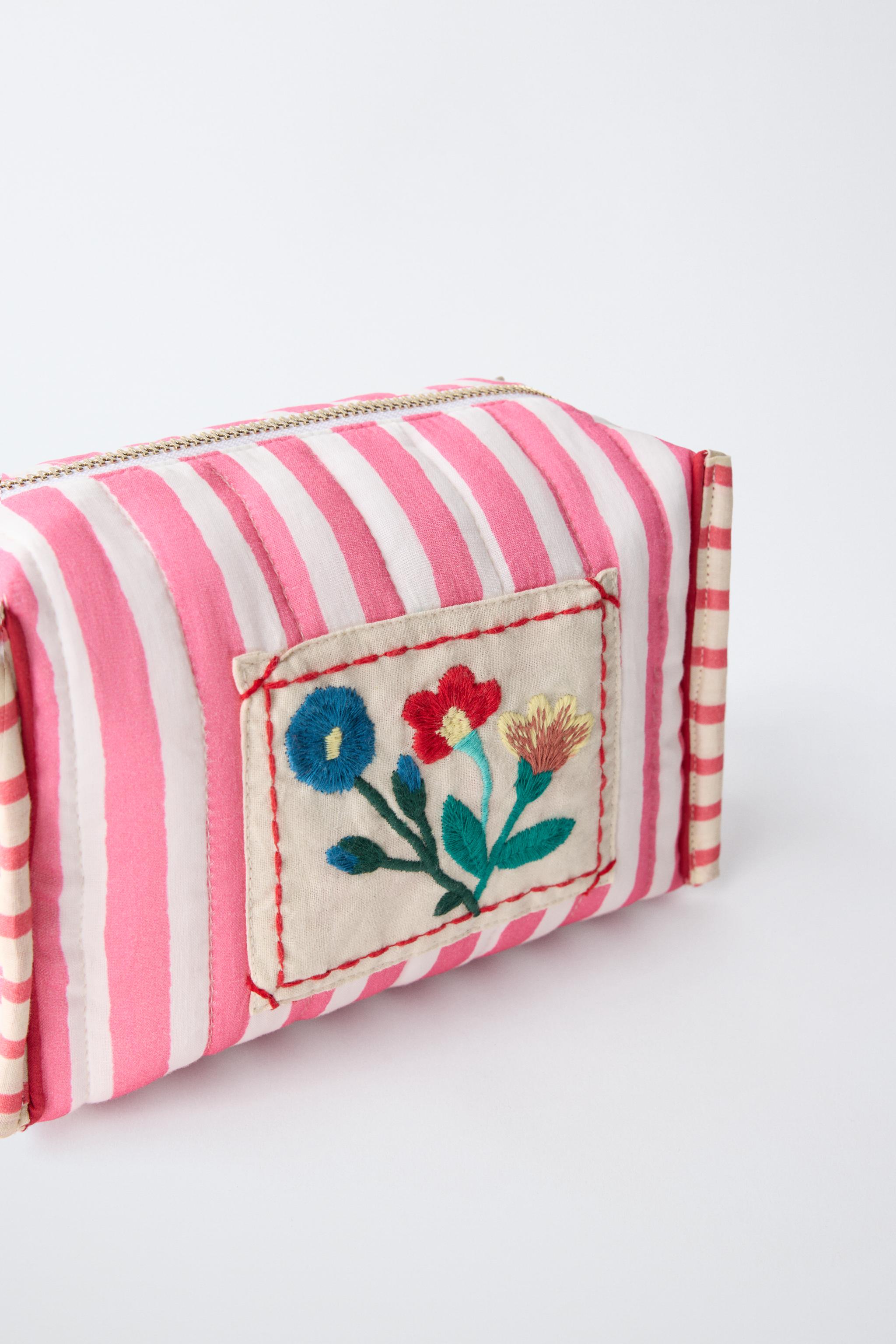 EMBROIDERED STRIPED TOILETRY BAG